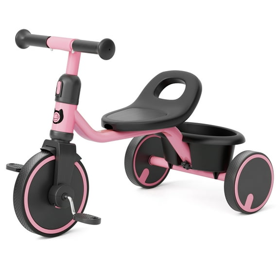 XJD 5-in-1 Toddler Bike for 1-4 Years Old Boys Girls Tricycles for Toddlers Kids Trikes for Balance Training Baby Bike Infant Trike,Pink