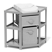 XJD Corner Baby Changing Table Diaper Changing Station with Storage Drawers with Laundry Hamper, Storage Bin, and Contoured Pad for Baby - Gray