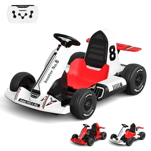 XJD Go Kart for Kids Age 6-12, 24V Electric Drift Kart Car with Adjustable Seat, Speeds, 8.5MPH, Bright LED Lights, 300W Powerful Motor, 24 Volt Ride on Crazy Cart
