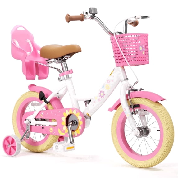 XJD 12 inch Toddler Girls Bike for age 2-5 Years Child Bike With Training Wheel 12" Children Bicycle With Handbrake Basket Toddler Cycle Bikes White