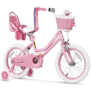 XJD Girls Bike for Toddlers 3-9 Years Old Kids, 16 inch Kids Bike with Training Wheels, Streamers, Basket and Doll Seat, Children Bicycles with Handbrake