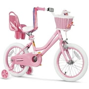 XJD Girls Bike for Toddlers 3-9 Years Old Kids, 12 14 16 Inch Kids Bike with Training Wheels, Streamers, Basket and Doll Seat, Children Bicycles with Handbrake
