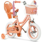 XJD Girls Bike for Toddlers 3-9 Years Old Kids, 12 14 16 Inch Kids Bike with Training Wheels, Streamers, Basket and Doll Seat, Children Bicycles with Handbrake