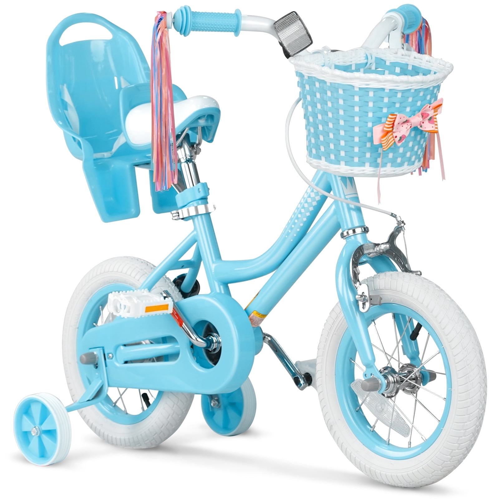 XJD Girls Bike for Toddlers 3-9 Years Old Kids, 12 14 16 Inch Kids Bike with Training Wheels, Streamers, Basket and Doll Seat, Children Bicycles with Handbrake