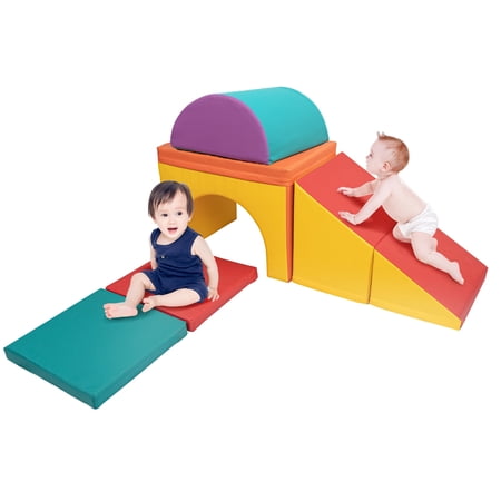 XJD 5 PCS Toddler Foam Climbing Blocks for Kids 1-3, Climbing Tunnels for Toddlers Crawling Sliding, Kids Climb and Crawl Foam Blocks, Indoor Daycare Outdoor Playground, Multicolor