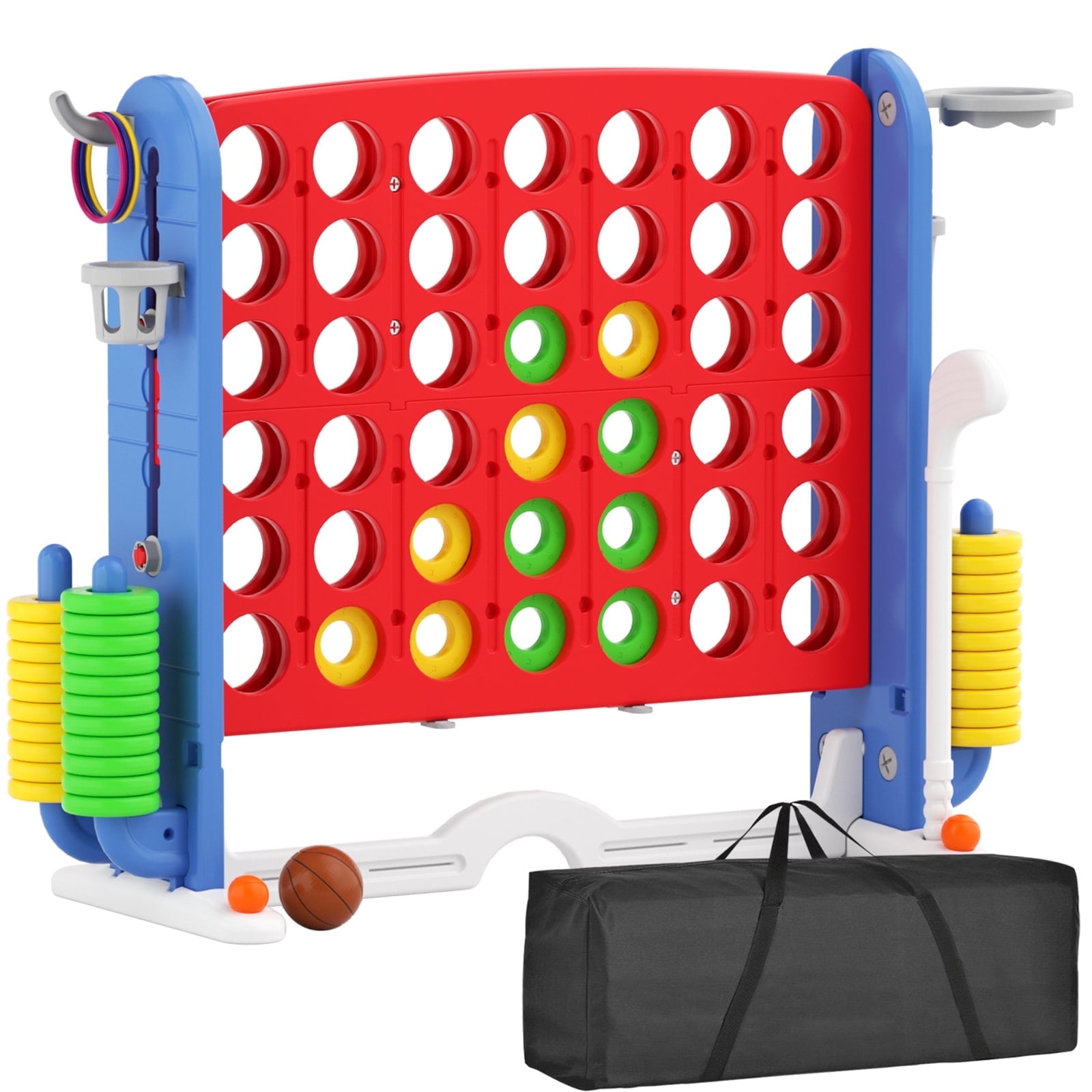 XJD Jumbo 4-to-Score Giant Game Set 4-in-a-Row Connect Game for Adults Kids Family Fun, Height Adjustable W/ Golf Set and Carry Bag, Blue