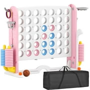 XJD Jumbo 4-to-Score Giant Game Set 4-in-a-Row Connect Game for Adults Kids Family Fun, Height Adjustable W/ Golf Set and Carry Bag, Pink