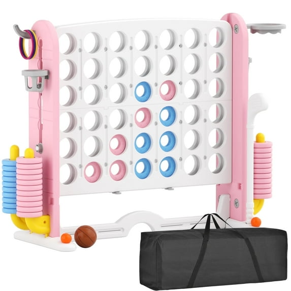 XJD Jumbo 4-to-Score Giant Game Set 4-in-a-Row Connect Game for Adults Kids Family Fun, Height Adjustable W/ Golf Set and Carry Bag, Pink