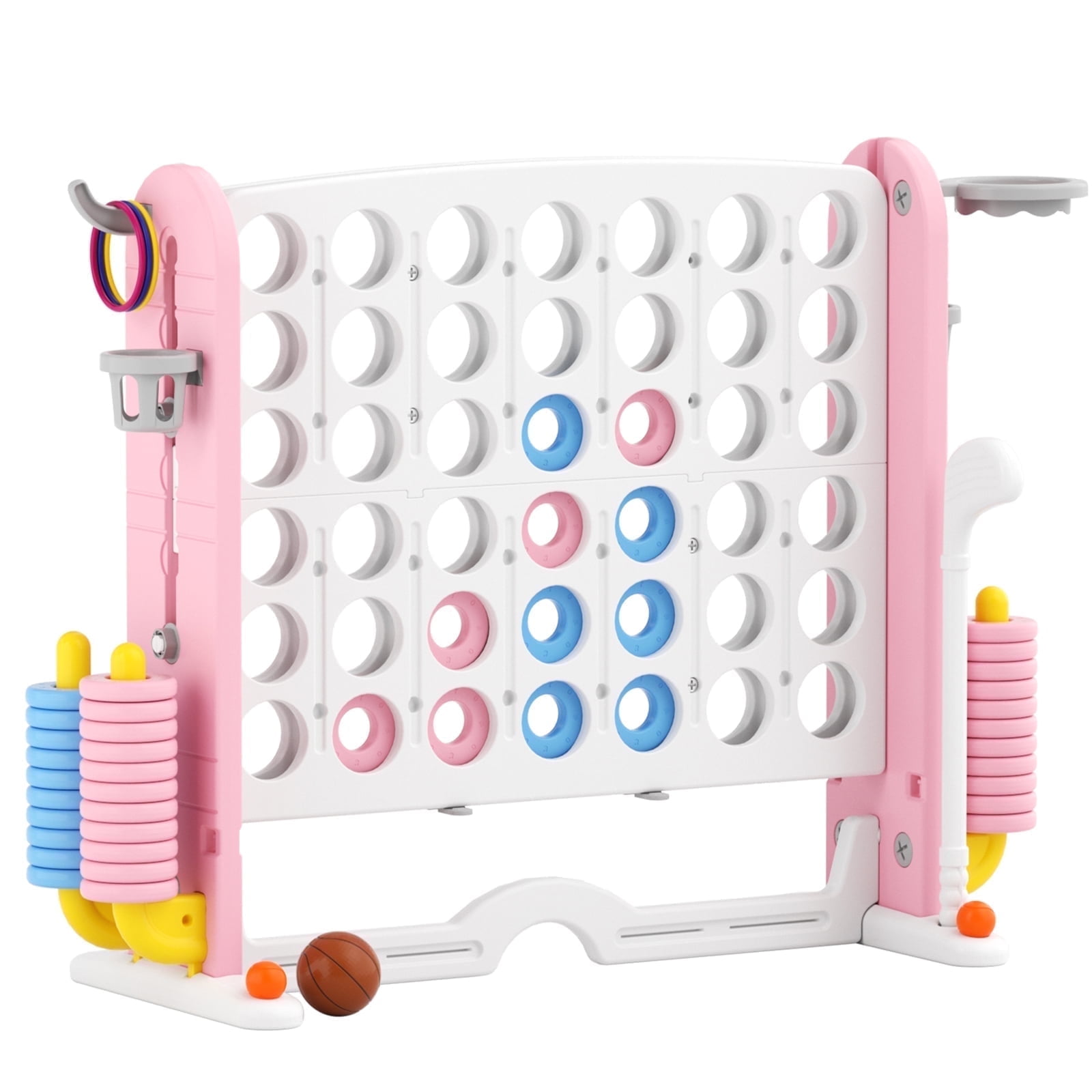 XJD Jumbo 4-to-Score Giant Game Set 4-in-a-Row Connect Game for Adults Kids Family Fun Height Adjustable w/ Golf Set, Pink