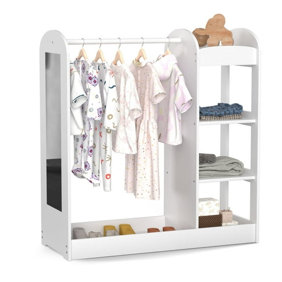 XJD Kids Dress Up Storage with Mirror and Drawers, Kids Clothing Rack Armoire Dresser Storage Bin,Open Hanging Armoire Closet for Little Girls (White)