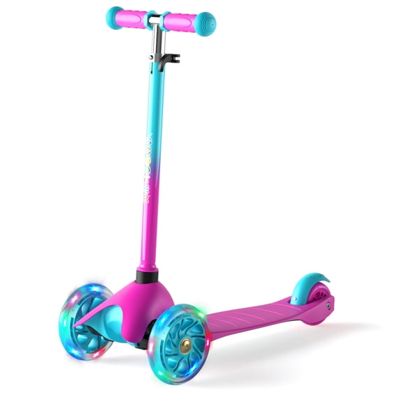 XJD 3 Wheel Kick Scooter for Kids 2-5 Years Max Weight 20KG/44LB, Toddler Scooter with Adjustable Height Light up LED Wheels, Best Gift for Boys Girls Outdoor Activities, Pink