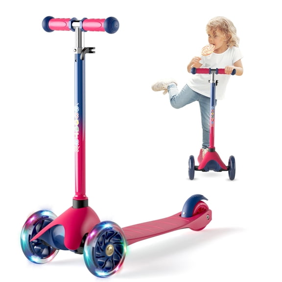 XJD 3 Wheel Scooter for Kids, Kick Scooter with Adjustable Height Light up LED Wheels for Boys Girls, Best Gift for Boys Girls Outdoor Activities, Red