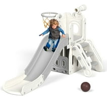 XJD Kids Slide for Toddlers Age 1-6 Indoor Outdoor Slide and Climbing Playset with Basketball Hoop, White