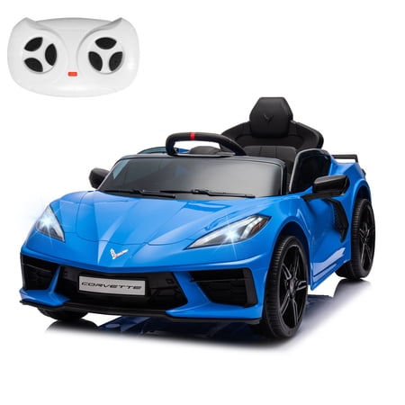 XJD Licensed Chevrolet Corvette C8 12V Kids Electric Ride on Car Toy, Battery Powered Car Truck with Remote Control, Bluetooth, 3 Speeds, LED Headlight, Music Player & Spring Suspension,Red