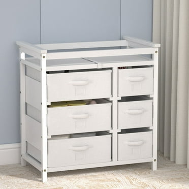XJD Modern Baby Changing Table with 6 Storage Drawers and Pad Baby Changing Station, Diaper Changing Station - White