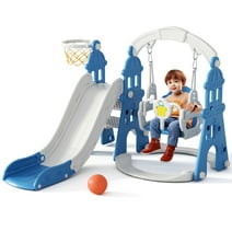 XJD Slide and Swing Set for Toddler Age 1- 3 Years, 4-in-1 Toddles Extra-Large Playset Playground Indoor and Outdoor Swing Slide Climber Playset w/Basketball Hoop, Blue