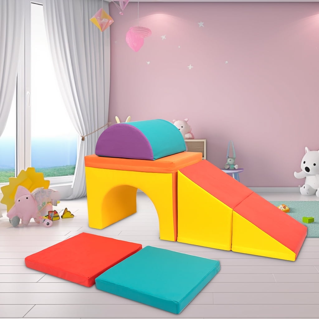 XJD 5pcs Foam Climbing Blocks for Toddlers, Climbing Toys for Toddlers 1-3 for Kids Climb, Crawl and Slide, Indoor Toddler Climbing Toys