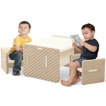 XJD Montessori Weaning Table and Chair Set, Plastic Toddler Table and Chair Set, Toddler Desk, Snack Time, Playroom, Activity Cube, 1-3 Year Old Kids Montessori Furniture