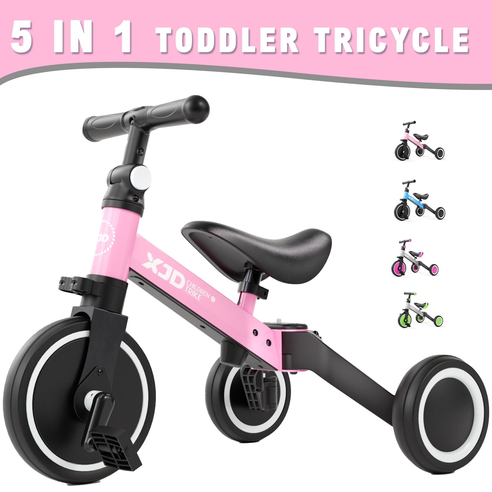 XJD 5 in 1 Toddler Bike for 1-4 Years Old Boy Girl Tricycles
