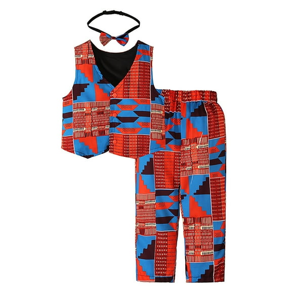 XJDJHC Baby Boy Clothes Toddler Kids Boys African Print Vest Tops Pants Headband Ankara Clothes 3PCS Dashiki Outfits Set Fashion Streetwear 12-18 Months