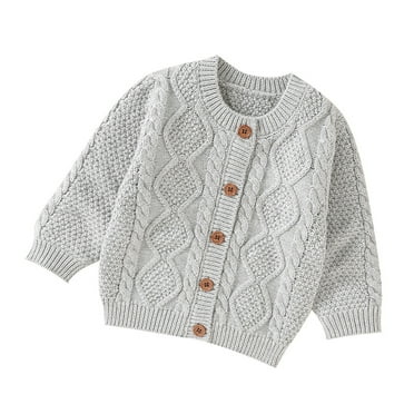 XJDJHC Babys Girls Boys Solid Color Knit Sweater Cardigan Long Sleeve Button Down Coat 3-6 Months