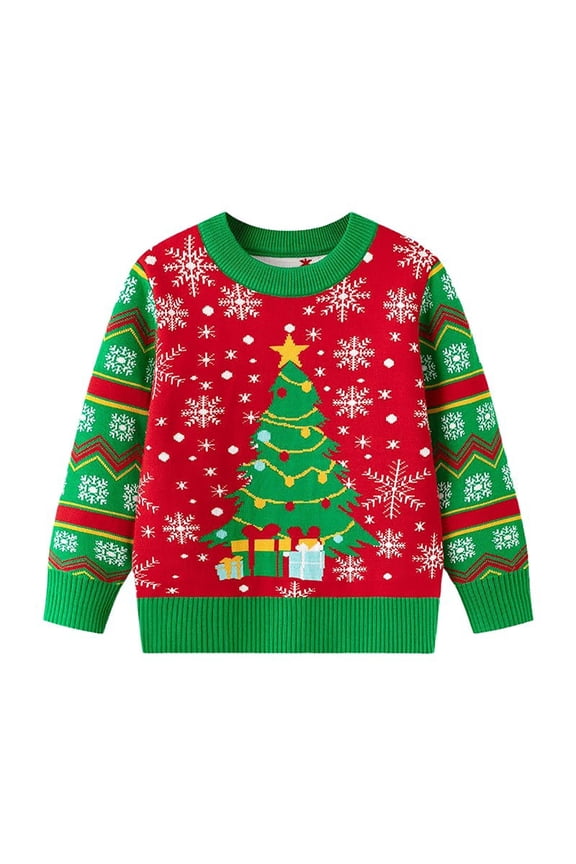 Christmas Sweater For Kids Boy Led Light Up Snowflake Xmas Tree Printed Knitted Pullover Sweatshirt Girls Long Sleeve Tops 4-5 Years