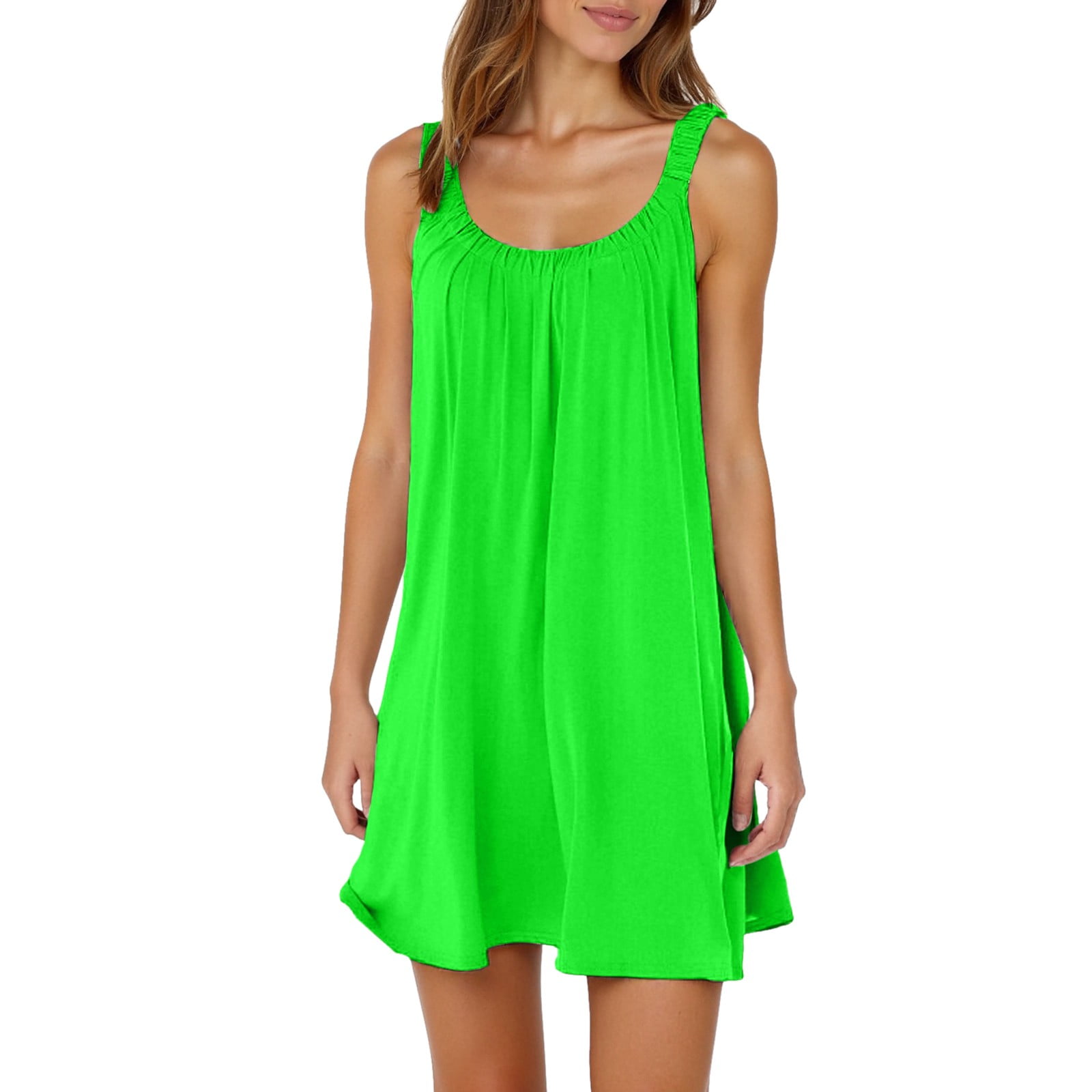 Women's Summer Dress 2025 - Floral Sleeveless T-Shirt Dress, Loose Fit, U-Neck, With Pockets