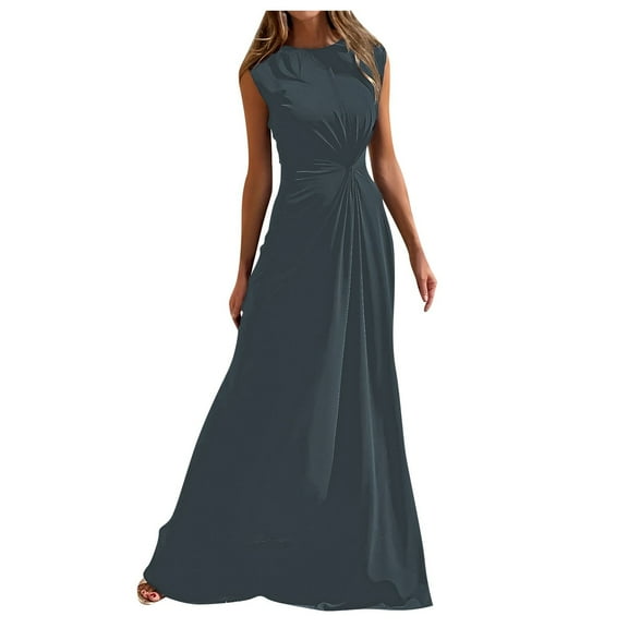 XJDJHC Summer Dresses for Women Casual Sleeveless Solid Round Neck Long Sleeved Patchwork Long Is Fashionable And Comfortable Trendy Boho Dresses