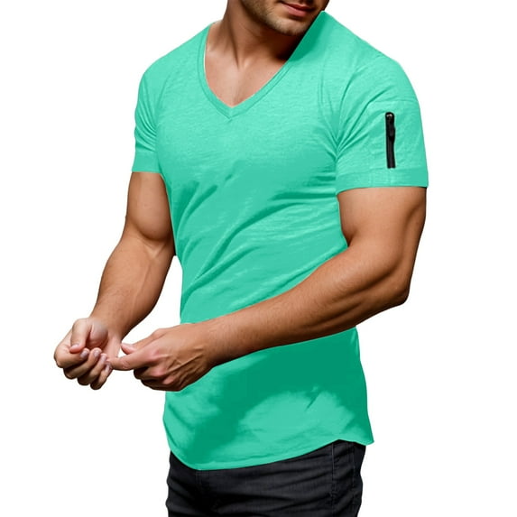 XJDJHC T-Shirt For Men Male Casual V Neck T Shirts With Zipper Design For Spring Summer Casual Fashion Tee Shirts
