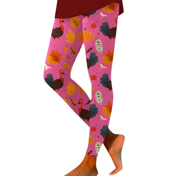 XJDJHC Thanksgiving Leggings For Women Maple Leaf Pumpkin Print High Waisted Tummy Control Graphic Funny Workout Gym Stretchy Yoga Pants