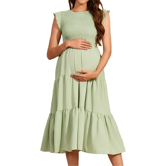 XJDJHC Women's Materntiy Dress Maternity Casual Short Sleeve Crew Neckdress Pregnant Bohemian Solid Color Flowy Maxi Dresses Tiered Dresses For Women