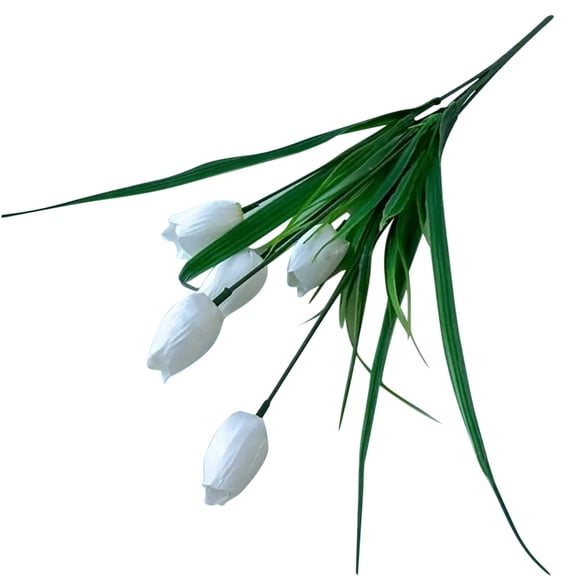 XJGHHSY 1 Bunch 5 Heads Artificial Tulips Flowers Fake Faux PU Tulip Bouquet Real touch Flower Arrangement for Home Decoration Excellent Gift Idea for Mothers Day,White
