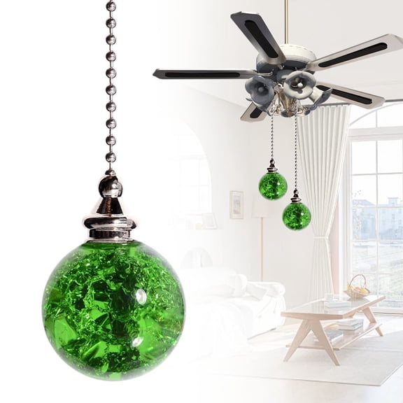 XJGHHSY 1 PCS Green Pull Chain Crystal Glass Ice Cracked Ball Pull Chain for Ceiling Fan Light Decoration 50cm Extension Chain,Green