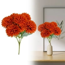 XJGHHSY 1 Pcs Artificial Flowers Faux Mums Burnt orange Flowers Assorted Fake Silk Mums Chrysanthemums Bouquet for Vase Table Floral Arrangement for Wedding Home Outdoor Decorations,Orange