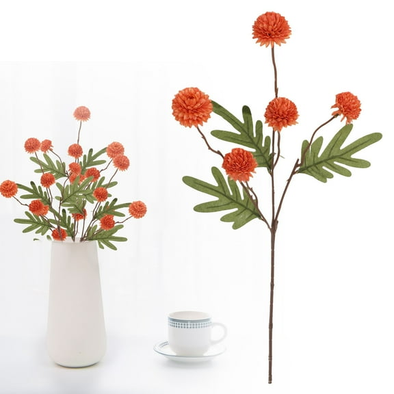 XJGHHSY 1 Pcs Artificial Flowers Pompon Mum Fake Flowers, Faux Small Mini Chrysanthemum Flowers, Realistic Faux Flowers for Room Decor Aesthetic, Living Room Farmhouse House Decor,Orange