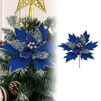 XJGHHSY 1 Pcs Christmas Glitter Fabric Poinsettia 13 inch Artificial Xmas Flower Large Head Christmas Tree ornaments Faux Xmas Flower with Stems for Wedding Party,Blue