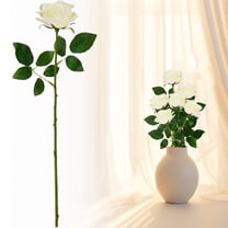 XJGHHSY 1 Pcs Realistic Fake White Roses Faux Flowers with Long Stems, Artificial Silk Rose Flowers for Valentines Day Home Wedding Decor Bridal Bouquet,White