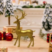 XJGHHSY 1 Pcs Reindeer Figurines for Christmas Decor Gold Tabletop Reindeer Statues Small Decorative Deer Figurines for Indoor Christmas Tabletop Mantle Decorations,Stand-Gold
