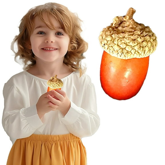 XJGHHSY 1 Pieces Artificial Acorn Decor Fake Nutty Craft Mini Acorn with Natural Cap Fruit Props Simulation for Fall Home Kitchen Decor Autumn Thanksgiving Christmas Wedding,Khaki