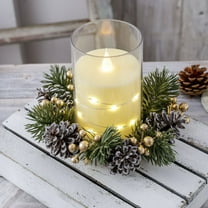XJGHHSY 1 Pieces Christmas Candle Rings Wreaths,Artificial Flower Gold Berries Pinecones Snowy Pine Wreaths,Christmas Wedding Winter Candle Holders,Home Table Centerpieces Decorations,Gold