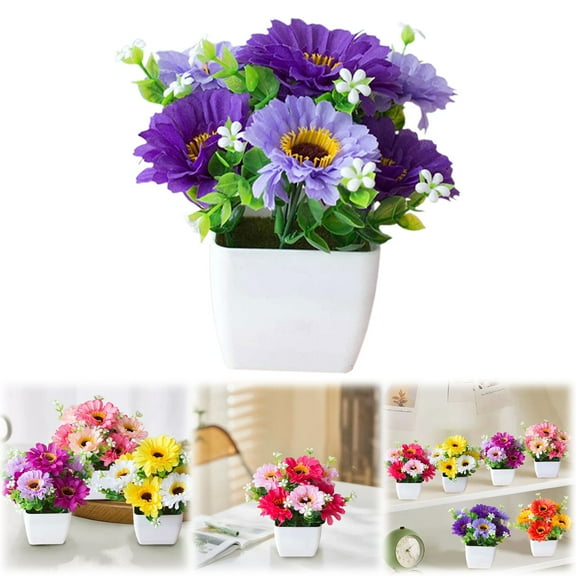 XJGHHSY 1 Potted Artificial Flowers Fake Flowers with Vase Faux Flowers in Pot, Spring Decor for Home office Floral Arrangement for Table Dinning Room Decoration Shelf Decor,Purple