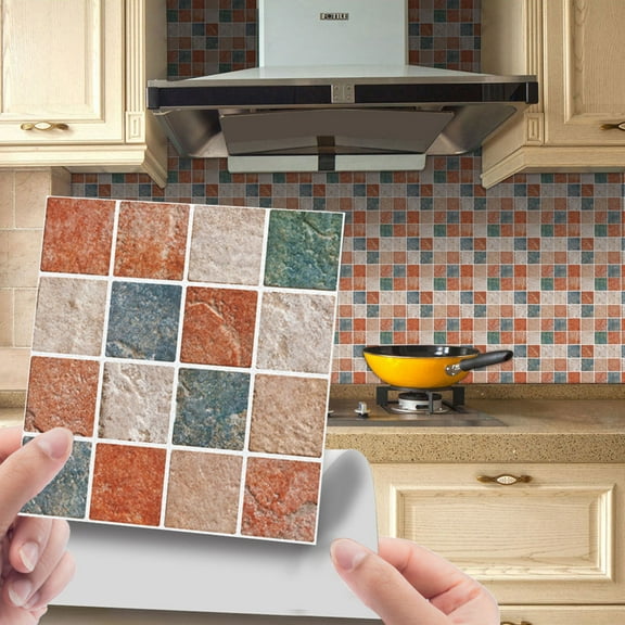 XJGHHSY 10PCS 3.9x3.9 inch Peel and Stick Floor Tiles Self Adhesive Vinyl Flooring Tile Retro Cracked Glaze Mosaic Stickers Removable Wall Decals Kitchen Bathroom Balcony DIY Home Decoration,K
