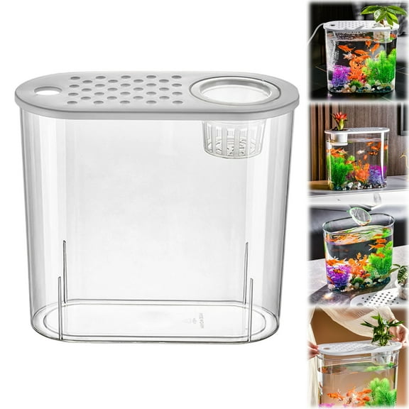 XJGHHSY 2.5 Gallon Transparent Plastic Goldfish Aquarium Tank Durable Fall-Resistant Desktop Fish Tank for Goldfish and Small Reptiles for Home and office Decor,Slot-White