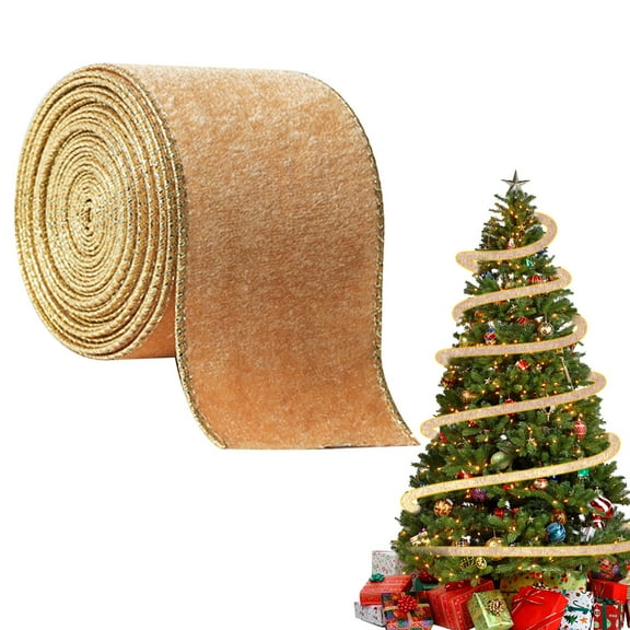 XJGHHSY 2.5 inch X 2 Yards Christmas Velvet Ribbon,2.5" Wide Wired Ribbon for Christmas Crafts Decoration, Wrapping Crafts,Gold