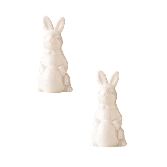XJGHHSY 2 Pcs Easter Ceramic Bunny Figurine - 4.1" Glossy Pink/White Rabbit Sculpture,Spring Tabletop Decor for Farmhouse Home,Shelf,Mantel & Easter Dining Centerpiece,Y-White