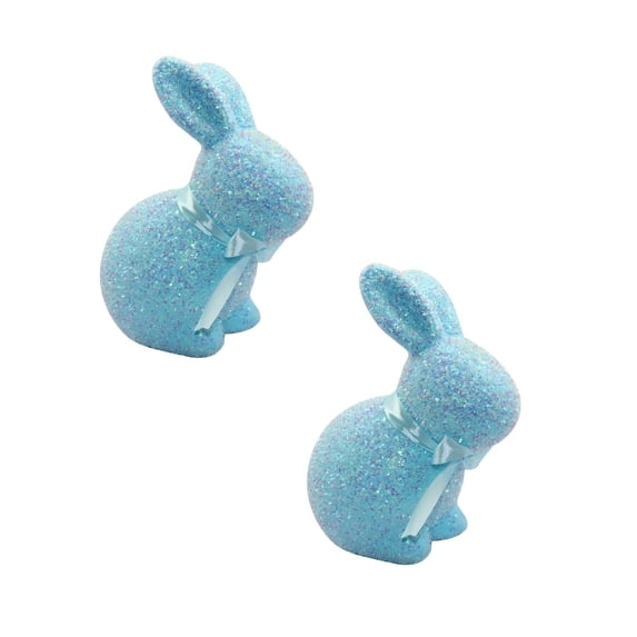 XJGHHSY 2 Pcs Glitter Easter Bunny Figurine - 9.2" Large Blue Sparkle Rabbit Statue with Satin Bow,Easter Table Centerpiece for Home,Balcony,Party Decor & Holiday Gifting,ZZ-PVC-Blue