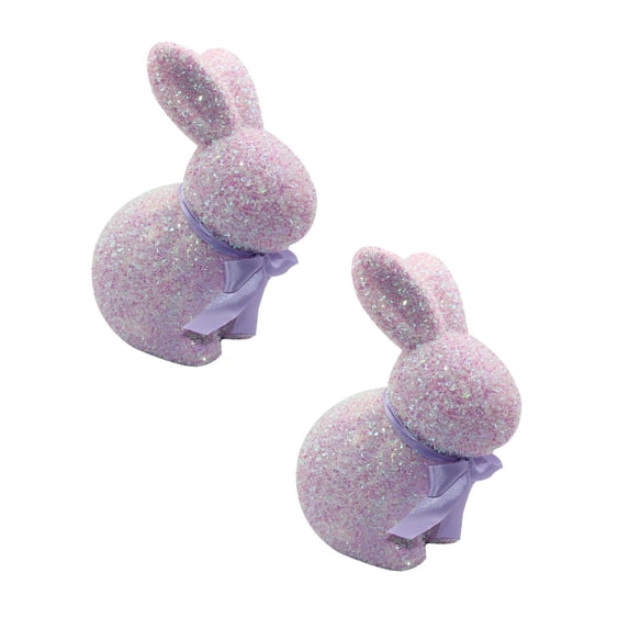 XJGHHSY 2 Pcs Glitter Easter Bunny Figurine - 9.2" Large Sparkle Rabbit Statue with Satin Bow,Easter Table Centerpiece for Home,Balcony,Party Decor & Holiday Gifting,ZZ-PVC-