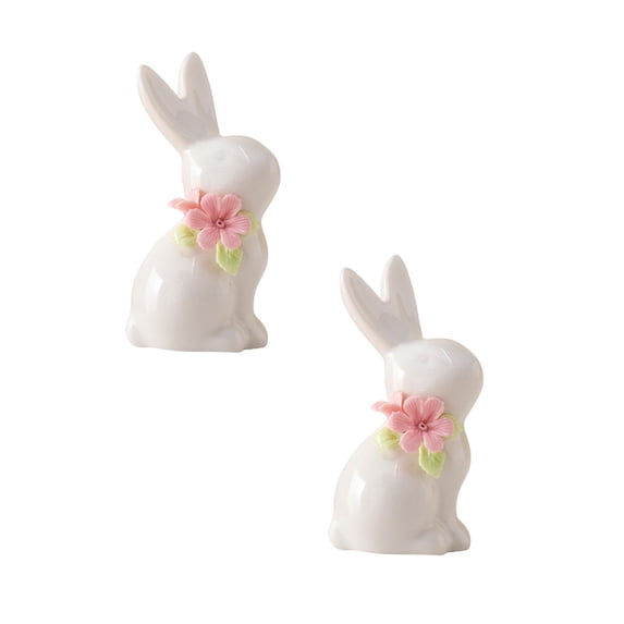 XJGHHSY 2 Pcs Mini Ceramic Rabbit Figurine,Porcelain Easter Bunny Decorations for Home,Tabletop ornament,Tea Ceremony Pet,White