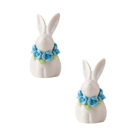 XJGHHSY 2 Pcs Mini Ceramic Rabbit Figurine,Porcelain Easter Bunny Decorations for Home,Tabletop ornament,Tea Ceremony Pet,White