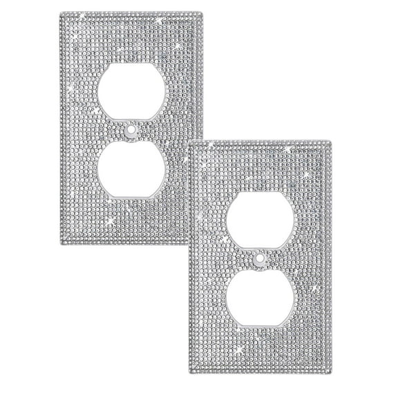 XJGHHSY 2 Pcs Silver Shiny Rhinestones Wall Plates Light Switch Cover Plate Decorative Wall Plate Single toggle Outlets Covers Durable Switch Covers,Silver